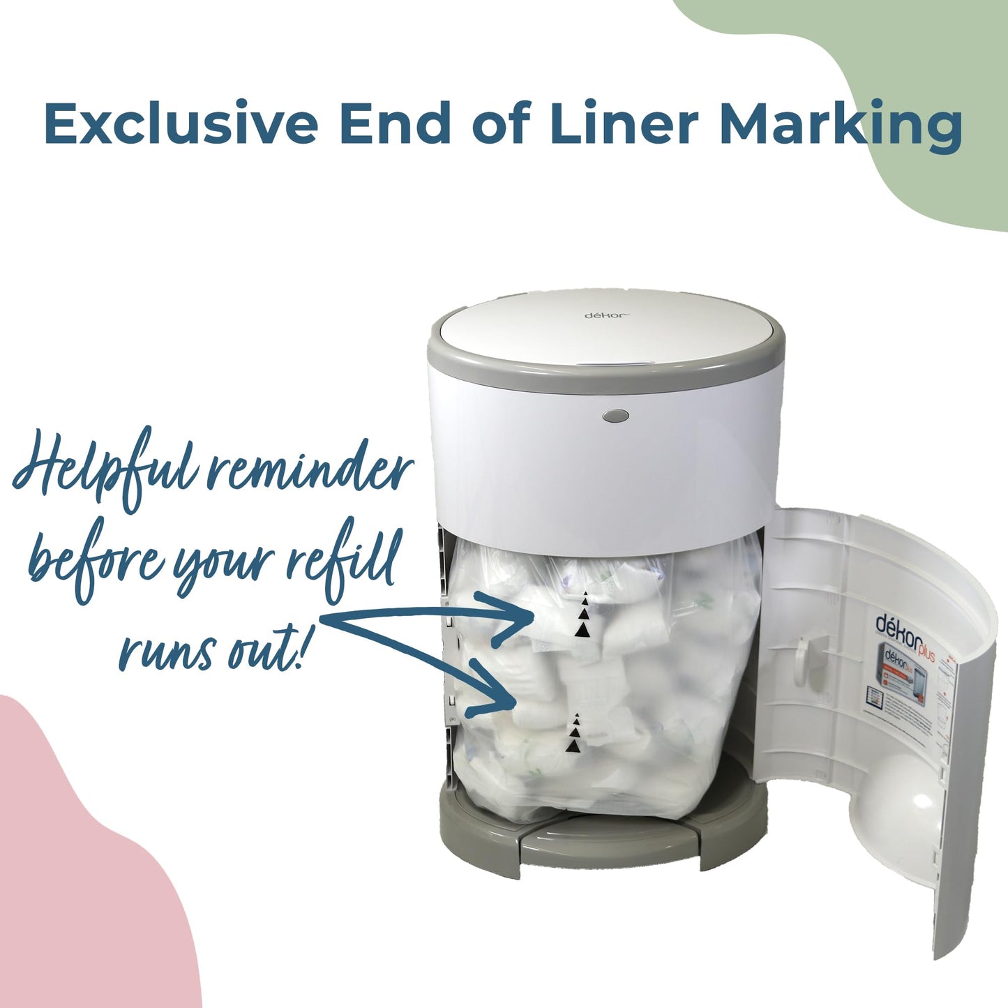 Diaper Dekor Classic Diaper Pail Refills, Most Economical Refill System | Quick & Easy to Replace | No Preset Bag Size Use Only What You Need | Exclusive End-of-Liner Marking, Multicolor