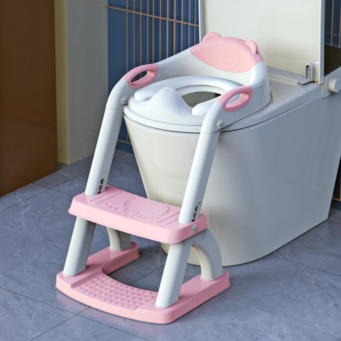 Toilet Potty Training Seat with Step Stool Ladder,SKYROKU Training Toilet for Kids Boys Girls Toddlers-Comfortable Safe Potty Seat with Anti-Slip Pads Ladder (Grey)