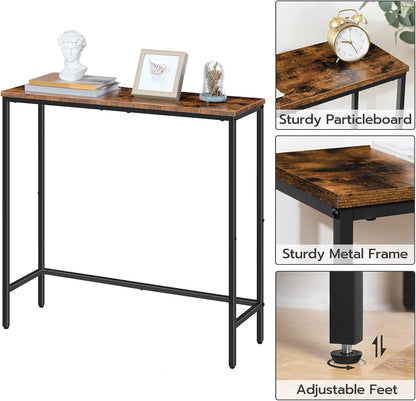 HOOBRO Narrow Console Table, 29.5" Small Entryway Table, Thin Sofa Table, Side Table, Display Table, for Hallway, Bedroom, Living Room, Foyer, Rustic Brown and Black BF75XG01