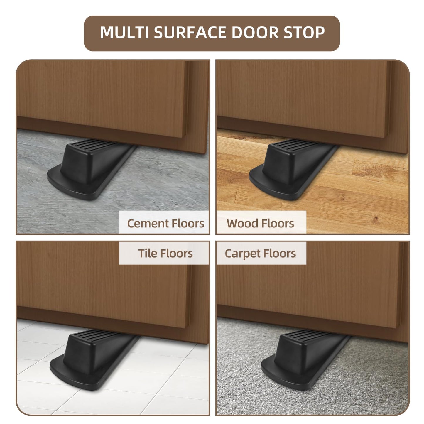 Door Stoppers for Bottom of Door on Floor, Premium Rubber Door Stopper Wedge, Floor Sturdy Stackable Door Stops for Carpet Heavy Duty Door, Door Gaps (Black, 2 Pack)