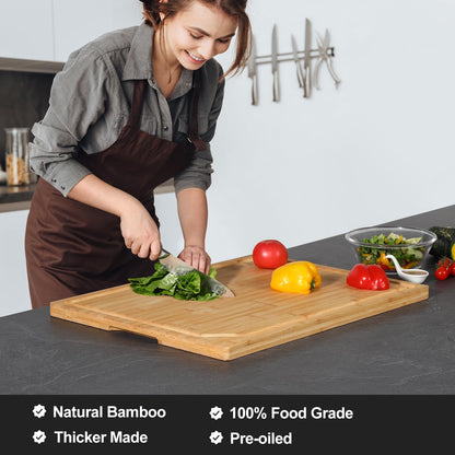 Hiware Extra Large Bamboo Cutting Board for Kitchen, Heavy Duty Wood Cutting Boards with Juice Groove, 100% Organic Bamboo, Pre Oiled, 18" x 12"