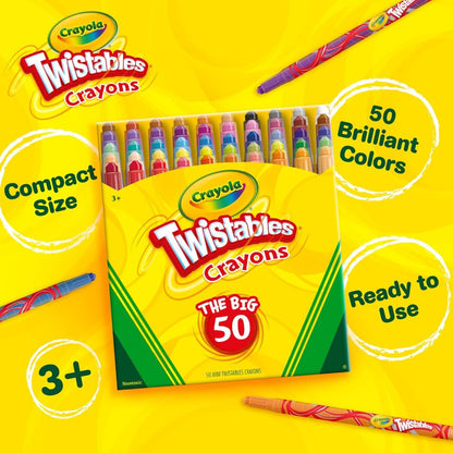 Crayola Mini Twistables Crayons (50ct), Kids Art Supplies for Back to School, Coloring Set, Toddler Crayons for Coloring Books