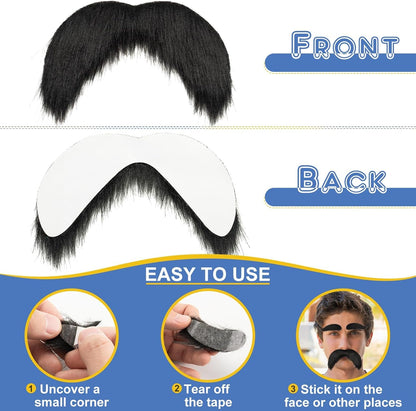 Fake Mustache and Eyebrows Self Adhesive Fake Beard, Novelty Costume Facial Hair for Cosplay Costume and Festival Party