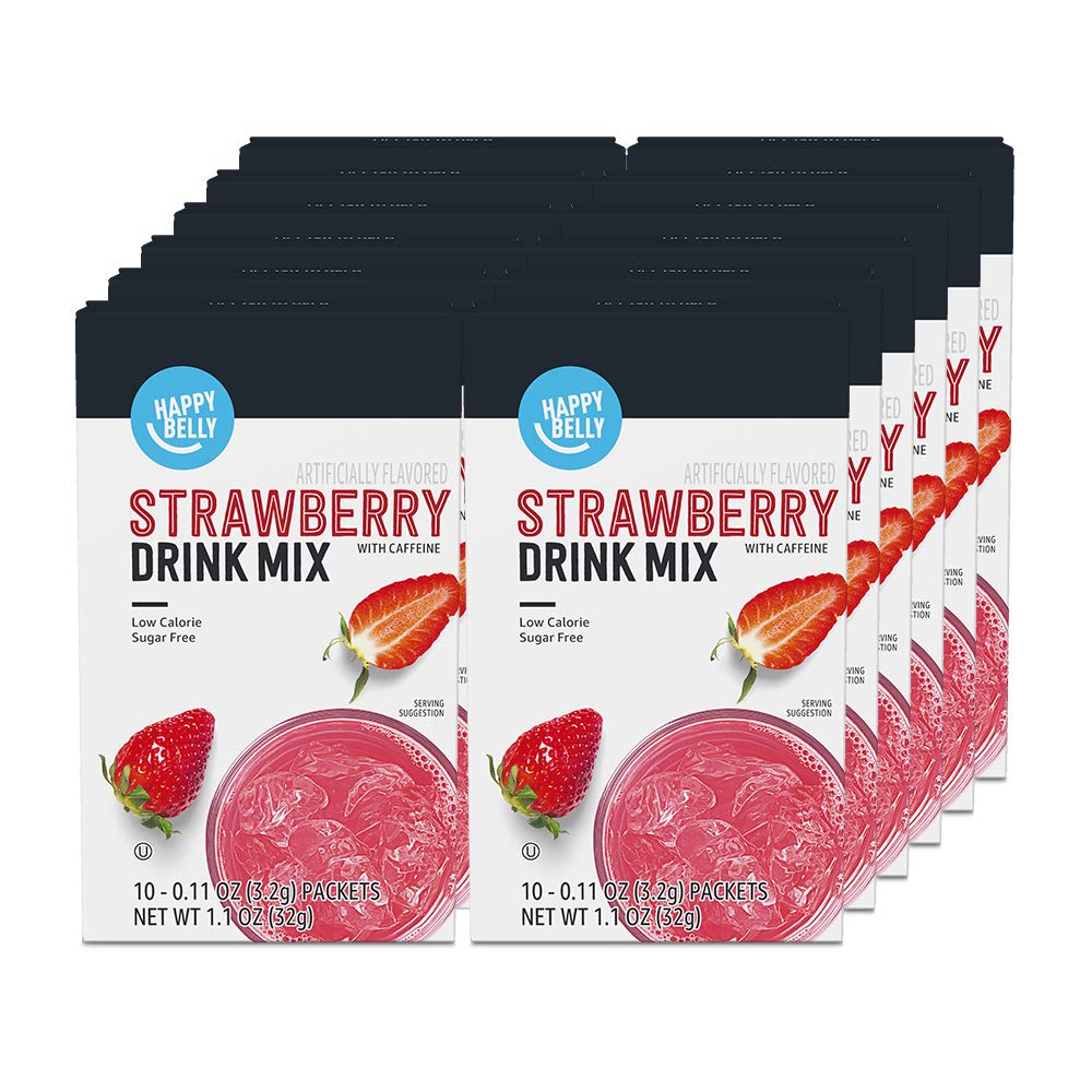 Amazon Brand - Happy Belly Drink Mix Singles, Strawberry with Caffeine, 1.1 ounce (Pack of 1) (Previously Solimo)