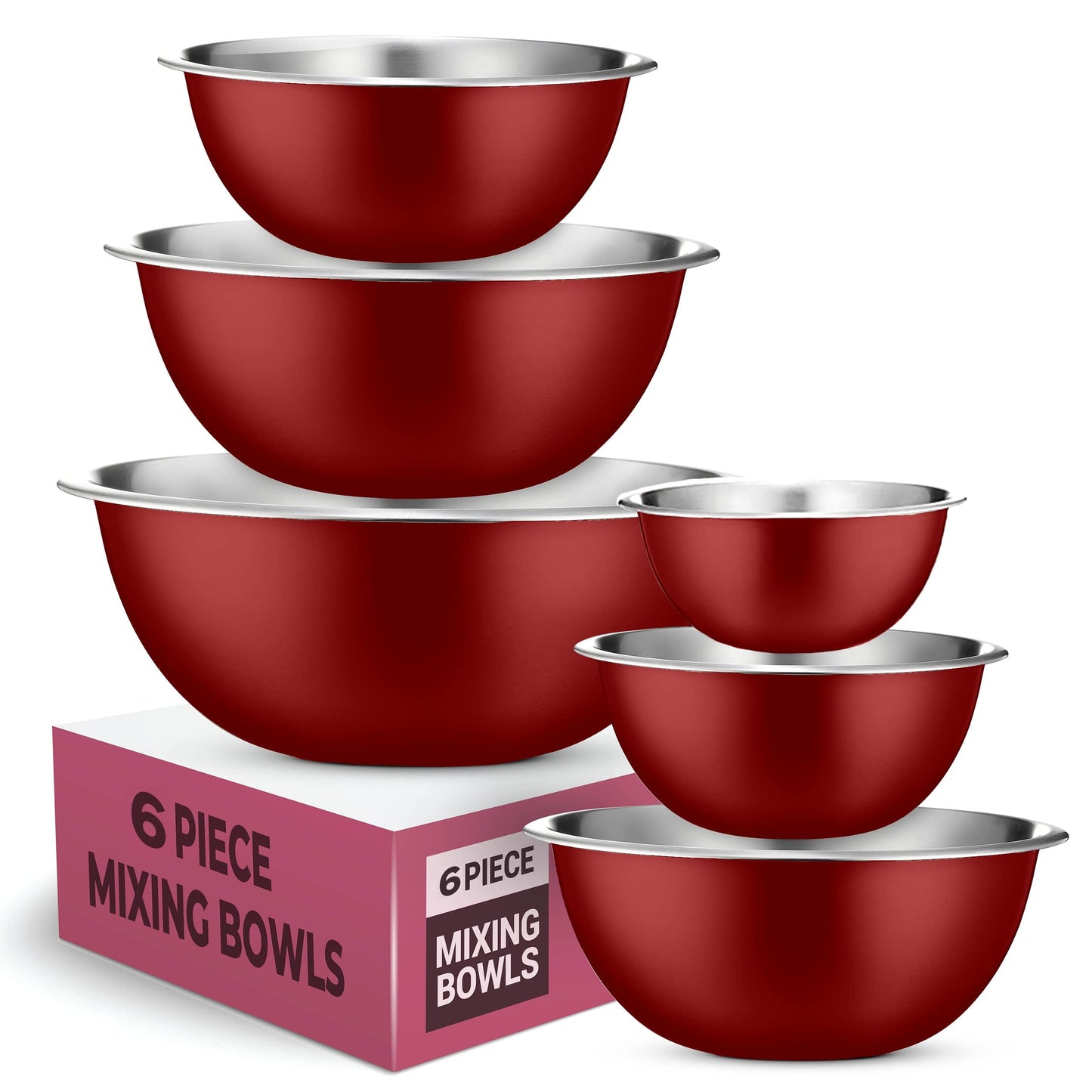 FineDine Stainless Steel Mixing Bowls Set for Kitchen, Dishwasher Safe Nesting Bowls for Cooking, Baking, Meal Prepping