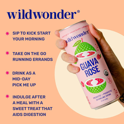 wildwonder Sparkling Probiotic Juice Drink w/Gut Health Immunity, Digestion Support, 5g Fiber, Live Probiotics, Caffeine Free, Organic, Low Sugar, 12pk 12oz, Strawberry Passion, As Seen on Shark Tank