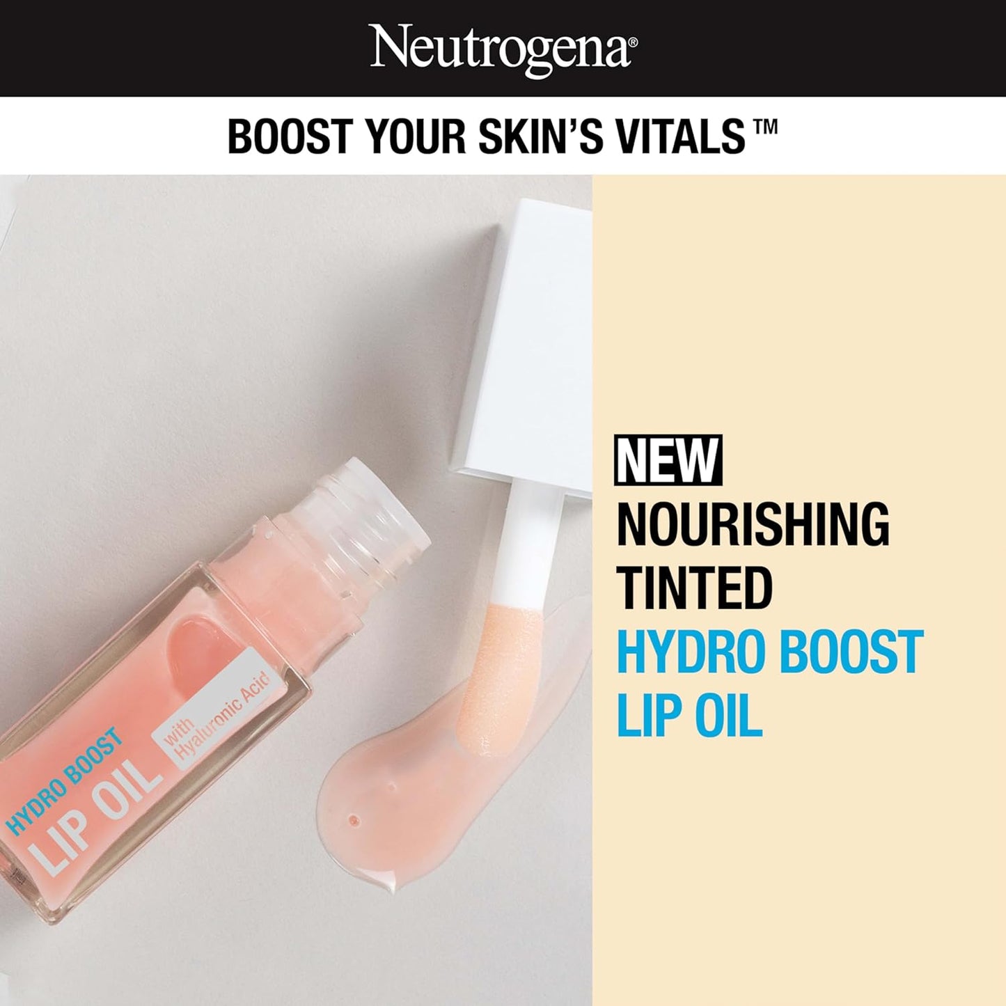 Neutrogena Hydro Boost Tinted Lip Oil with Hyaluronic Acid, glossy lip oil designed to hydrate & nourish lips while bringing out their natural color, Light Pink, .2 oz