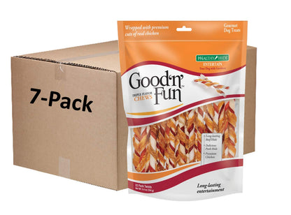 Good'n'Fun Triple Flavor Twists, Dog Chew Sticks, Premium Chicken and Beef Hide Treats for Dogs, 70 Count