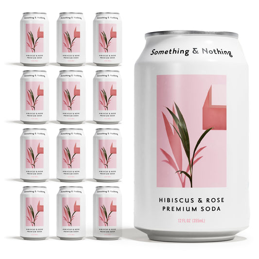 Something & Nothing Flavoured Sparkling Water - Lightly Carbonated, Full Flavoured with Added Grape & Lemon Juice | Vegan & Low Calorie Soda | 350ml Cans, Pack of 12 (Hibiscus & Rose)