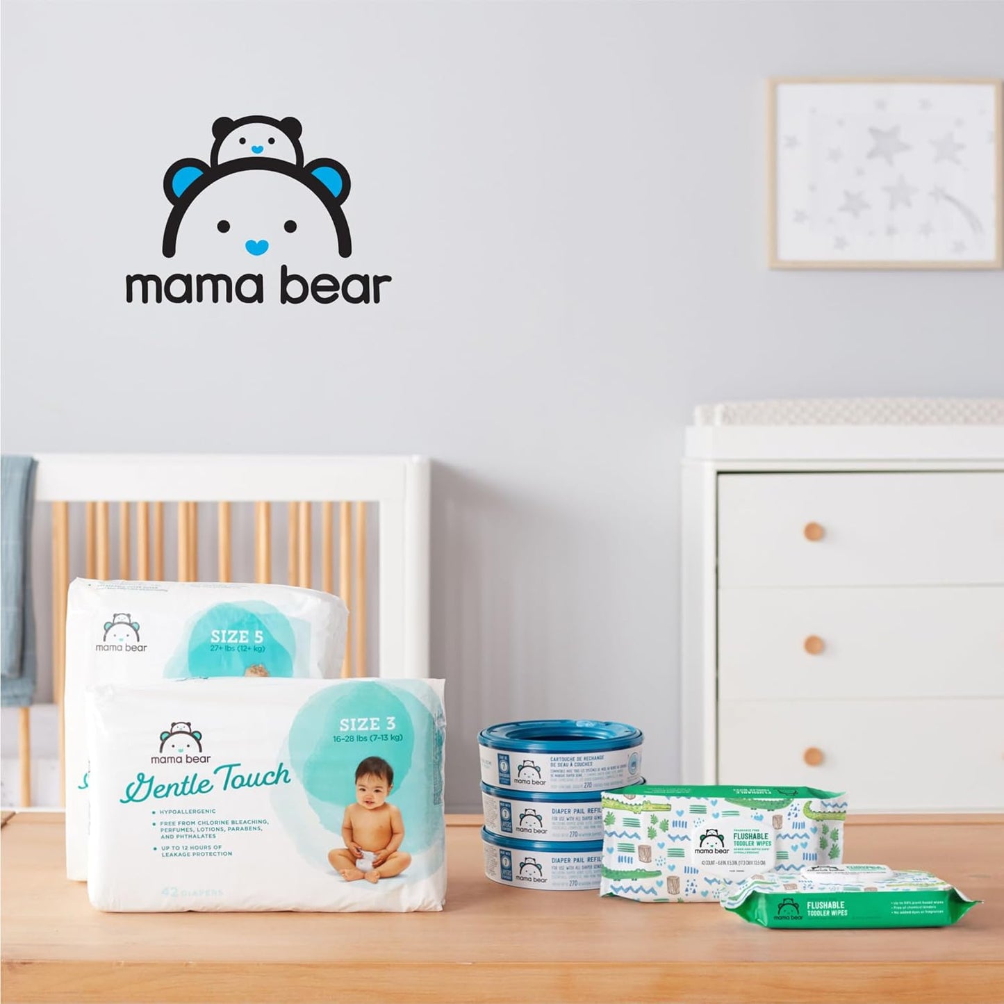 Amazon Brand - Mama Bear Fragrance Free Flushable Toddler Toilet Wipes, 336 Count (8 Packs of 42)