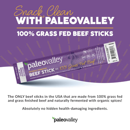 Paleovalley 100% Grass Fed Original Beef Sticks - Delicious Gluten Free Beef Snack - High Protein Keto Friendly