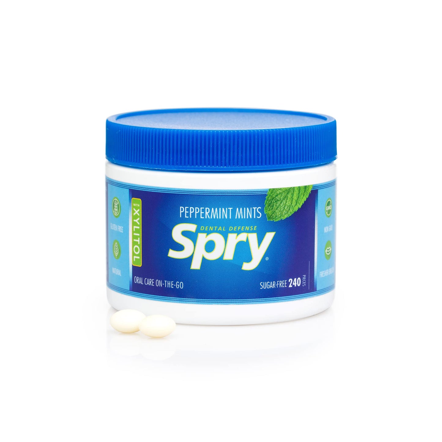 Spry Xylitol Peppermint Sugar Free Candy - Breath Mints That Promote Oral Health, Dry Mouth Mints That Increase Saliva Production, Stop Bad Breath, 240 Count (Pack of 1)