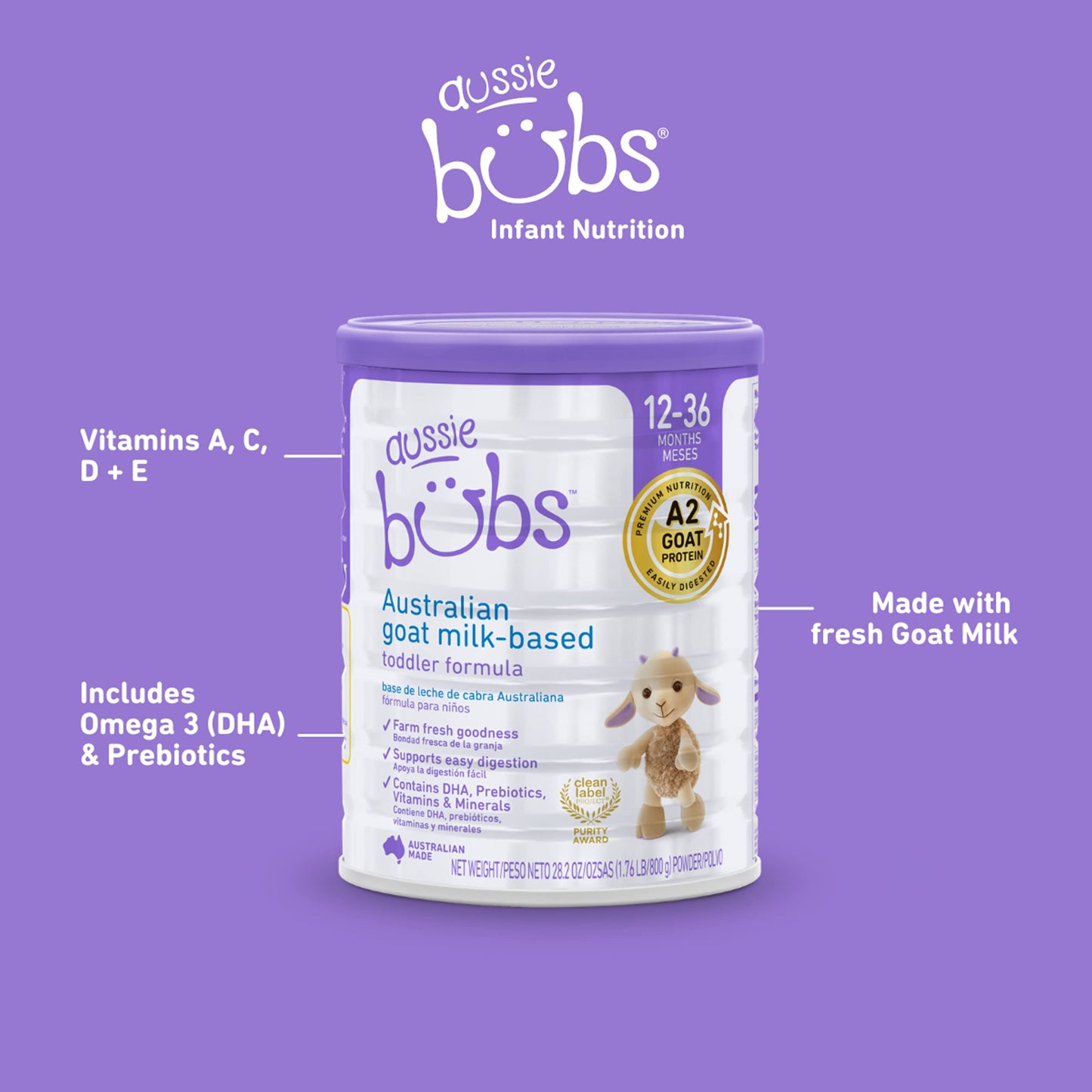 Bubs Goat Milk Follow On Formula Stage 2, Babies 6-12 months, Made with Fresh Goat Milk, 28.2 oz