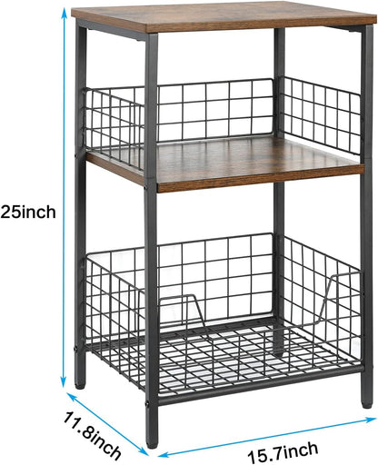 X-cosrack Side Table, Industrial Retro End Table Nightstand Storage Shelf for Living Room Bedroom Kitchen Family and Office,Small Table for Small Spaces(Rustic Brown & Black)