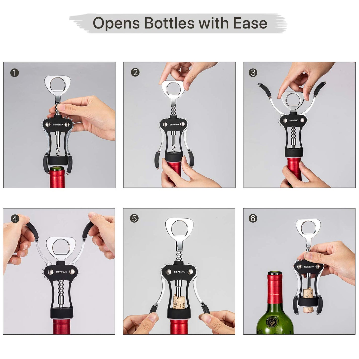 Wine Opener, Zinc Alloy Premium Wing Corkscrew Wine Bottle Opener with Multifunctional Bottles Opener, Sharp Corkscrew with Ergonomic Non-slip Wing Handle, Upgrade