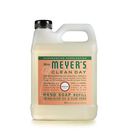 MRS. MEYER'S CLEAN DAY Hand Soap Refill, Made with Essential Oils, Biodegradable Formula, Geranium, 33 fl. oz