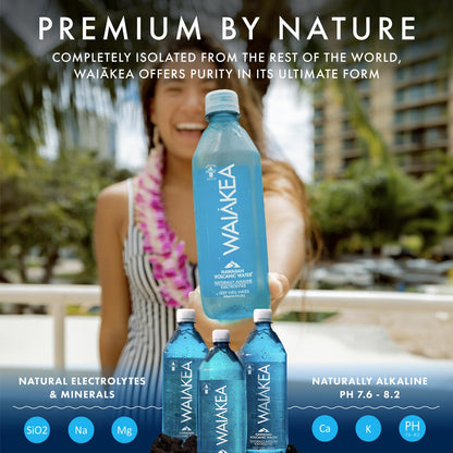 Waiakea Hawaiian Volcanic Water, Naturally Alkaline, 100% Recycled Bottle, 16.9 Fl Oz (Pack of 24)