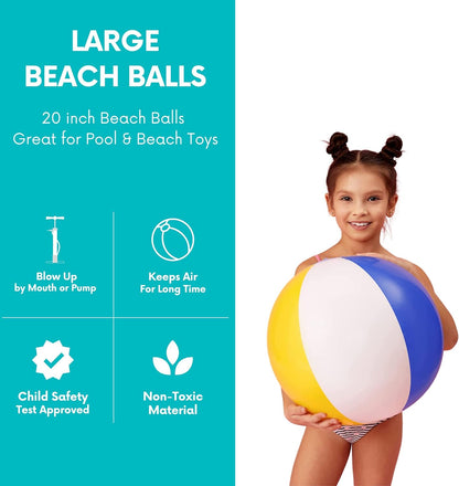 4E's Novelty Beach Balls 3 Pack 20" Inflatable for Kids - Toys & Toddlers, Pool Games, Toy Classic Rainbow Color