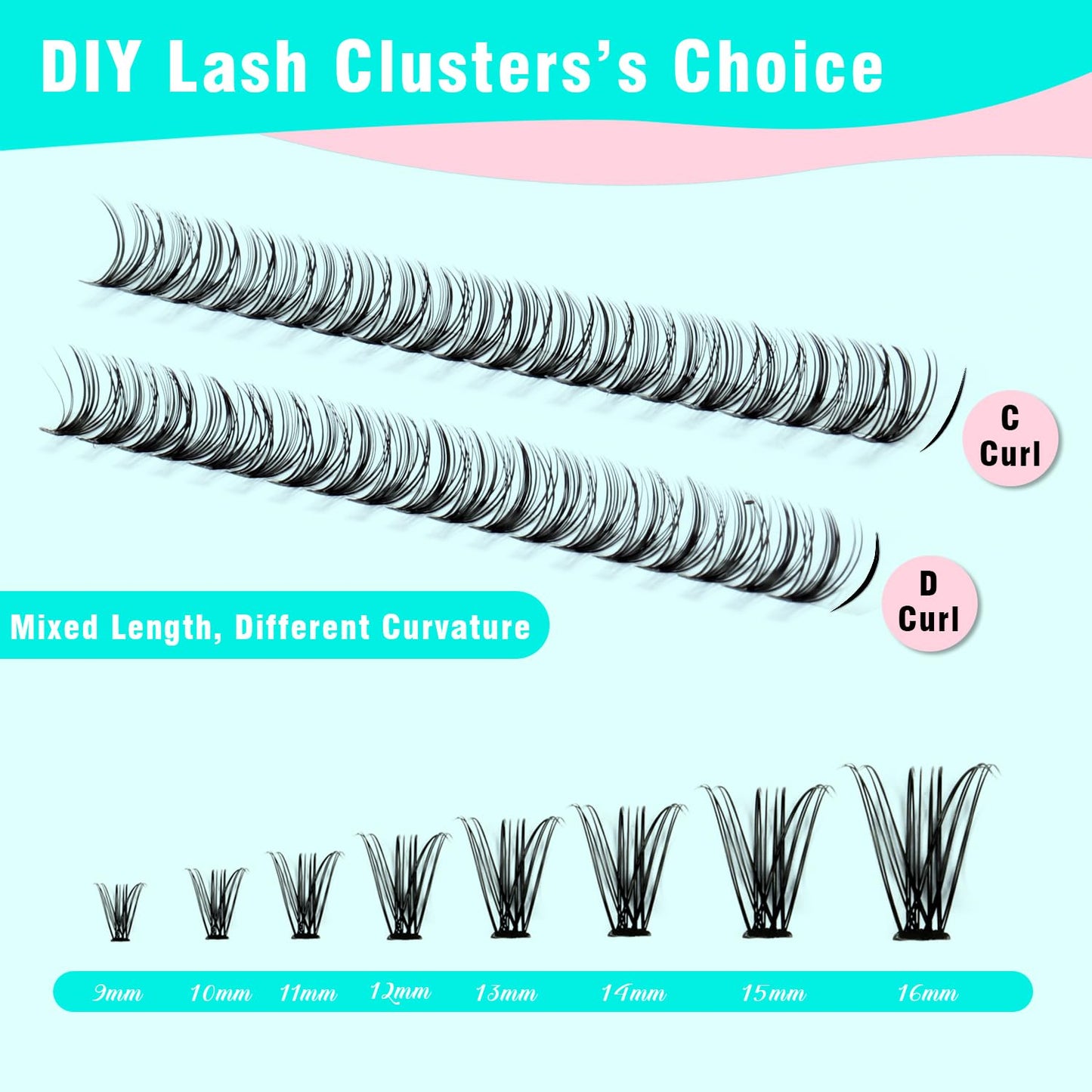 VAVALASH DIY Lash Extension Kit 280 Clusters Individual Lashes Kit 30D 40D 0.07D-10-16mm Lash Clusters, Lash Bond and Seal, Lash Tweezer for DIY Eyelash Extension at Home（Kit-30D+40D-0.07D-10-16MIX）