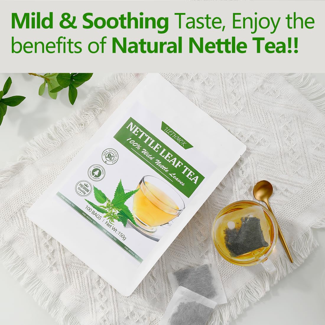 Premium 50 Mullein Leaf Tea Bags. Made with 100% Pure Mullein Leaves, for Lungs Cleanse and Respiratory Support, No Flavoring & No Additives & Caffeine Free.