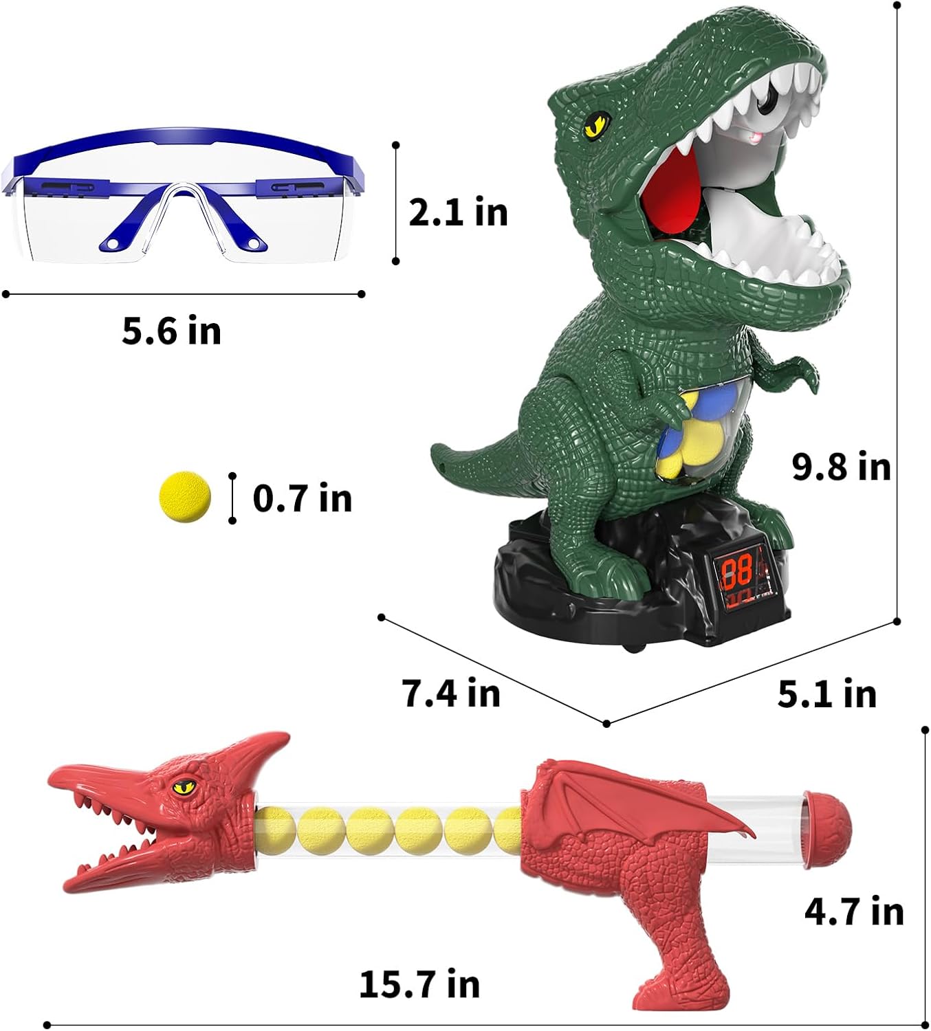 Dinosaur Toys Shooting Games for Boys 3 4 5 6 Years Old Movable Shooting Target Toy with 2 Pump Guns & 48 Foam Balls Outdoor Indoor Game Toy for Kids Ages 3-5 4-6 6-8 Toddlers Birthday Christmas Party