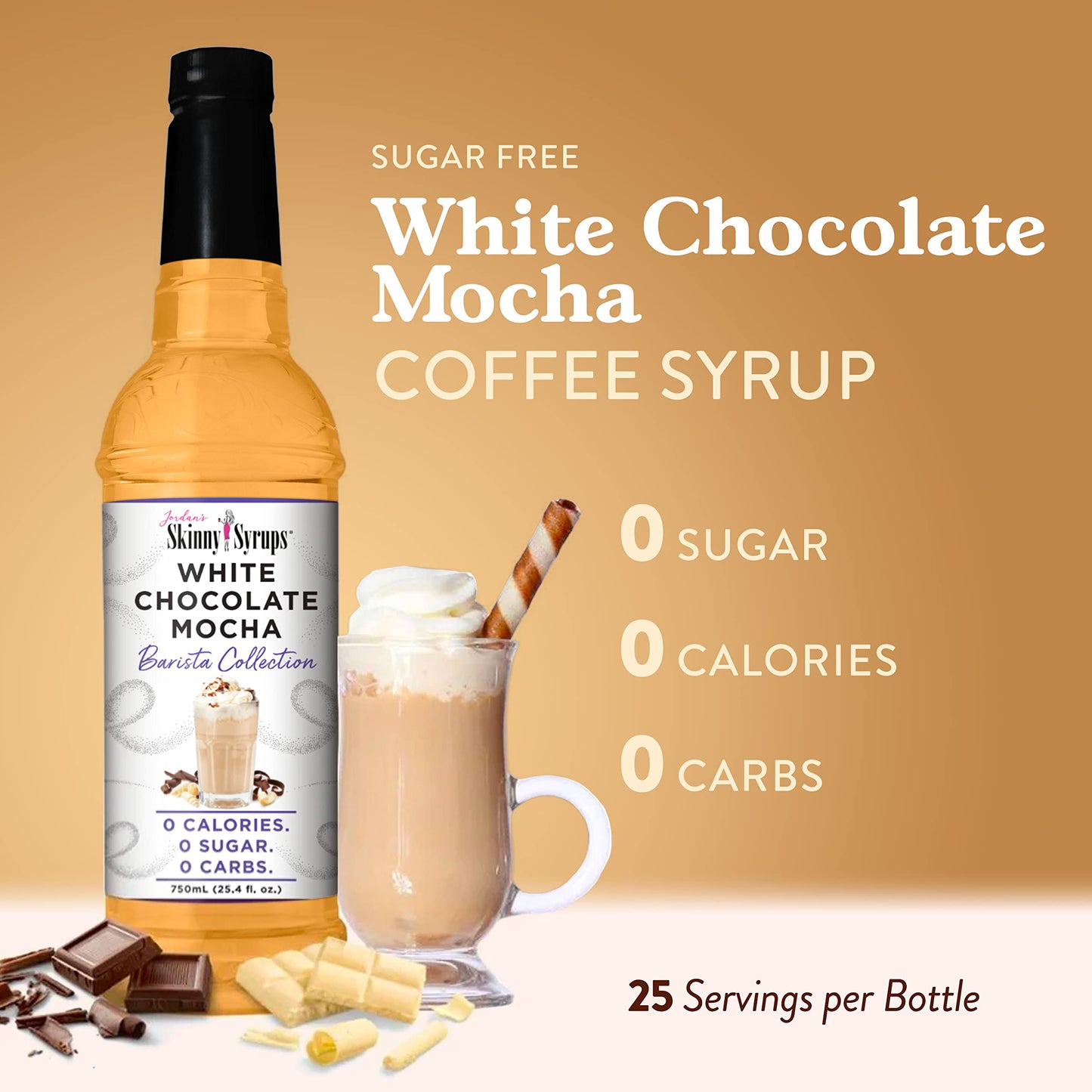 Jordan's Skinny Syrups Sugar Free Coffee Syrup, Vanilla Flavor Drink Mix, Zero Calorie Flavoring for Chai Latte, Protein Shake, Food and More, Gluten Free, Keto Friendly, 25.4 Fl Oz, 2 Pack