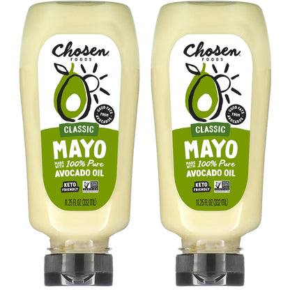 Chosen Foods 100% Avocado Oil-Based Classic Mayonnaise, Gluten & Dairy Free, Low-Carb, Keto & Paleo Diet Friendly, Mayo for Sandwiches, Dressings and Sauces, Made with Cage Free Eggs (32 Fl Oz)