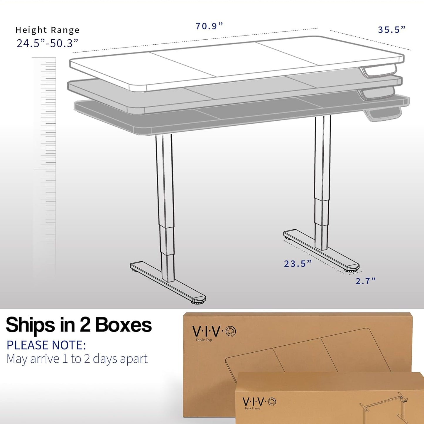 VIVO Electric Height Adjustable 71 x 36 inch Memory Stand Up Desk, White Table Top, White Dual Motor Frame, Preset Controller, 2B Series, DESK-KIT-2W7W-36