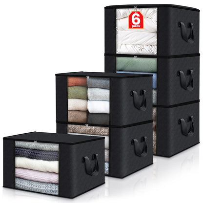 Fab totes 2 Pack Clothes Storage, Foldable Blanket Storage Bags, Storage Containers for Organizing Bedroom, Closet, Clothing, Comforter, Organization and Storage with Lids and Handle, Black