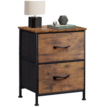 WLIVE Black Nightstand, Small Dresser for Bedroom with 2 Fabric Drawer, Bed Side Table with Drawers, End Table Bedside Furniture, Sturdy Steel Frame, Wood Top, Closet Organizer, College Dorm