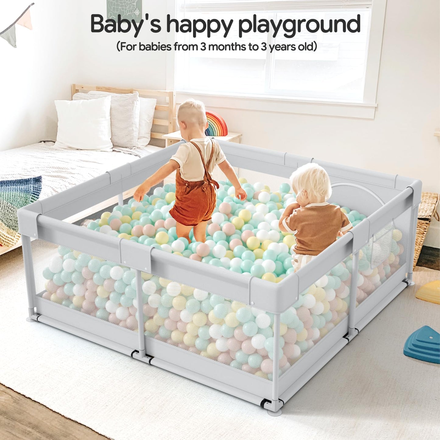 Fodoss Baby Playpen, Playpen for Babies & Toddlers, 47x47 Small Baby Play Pen,Toddler Playpen for Apartment,Play Yard for Baby,Baby Activity Play Fence, Extra Large Baby Playard