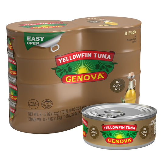 Genova Premium Yellowfin Tuna in Olive Oil, Wild Caught, Solid Light, 5 oz. Can (Pack of 8)