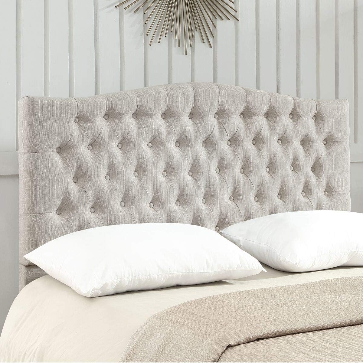 24KF Linen Upholstered Tufted Button Queen Headboard and Comfortable Fashional Padded Queen/Full Size headboard-Ivory