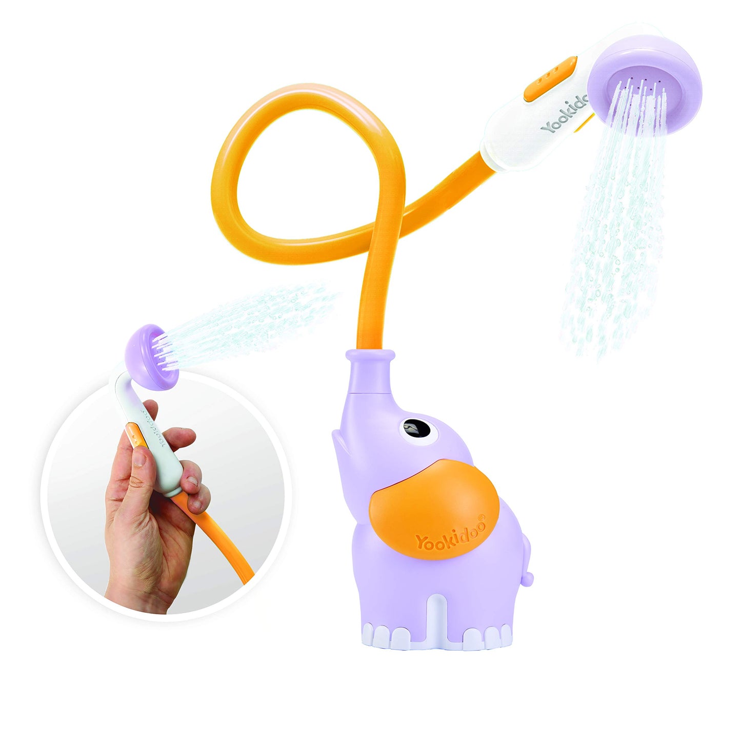 Yookidoo Baby Bath Shower Head - Elephant Water Pump with Trunk Spout Rinser - Control Water Flow from 2 Elephant Trunk Knobs for Maximum Fun in Tub or Sink for Newborn Babies