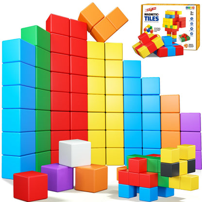 Magnetic Blocks,32PCS Magnetic Building Blocks for Toddlers Age 3-5 Magnet Cubes Toys STEM Educational Sensory Montessori Toys 1-3 Christmas Birthday Gifts for Kids Ages 3 4 5 6 Year Old Boys Girls