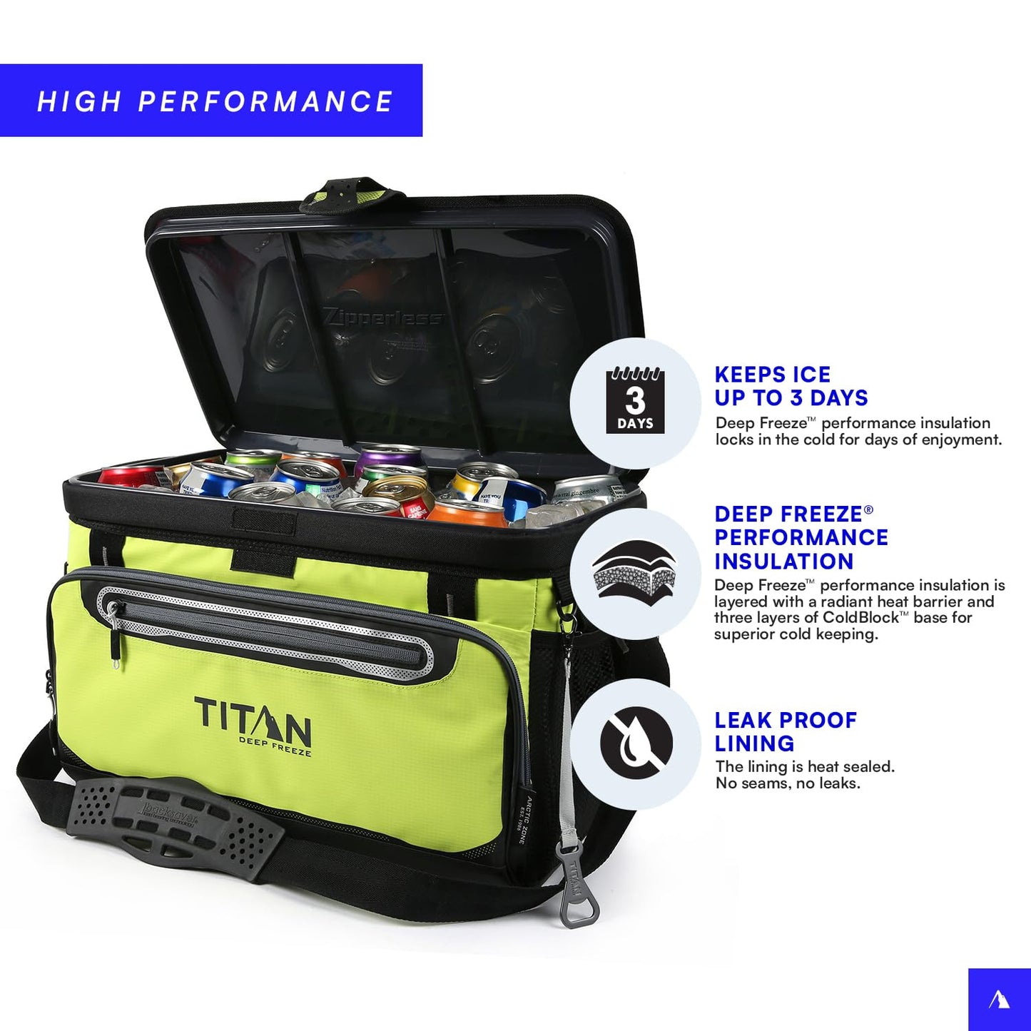 Titan Deep Freeze Cooler Zipperless Hardbody Cooler - Deep Freeze Insulation, HardBody Liner, and SmartShelf