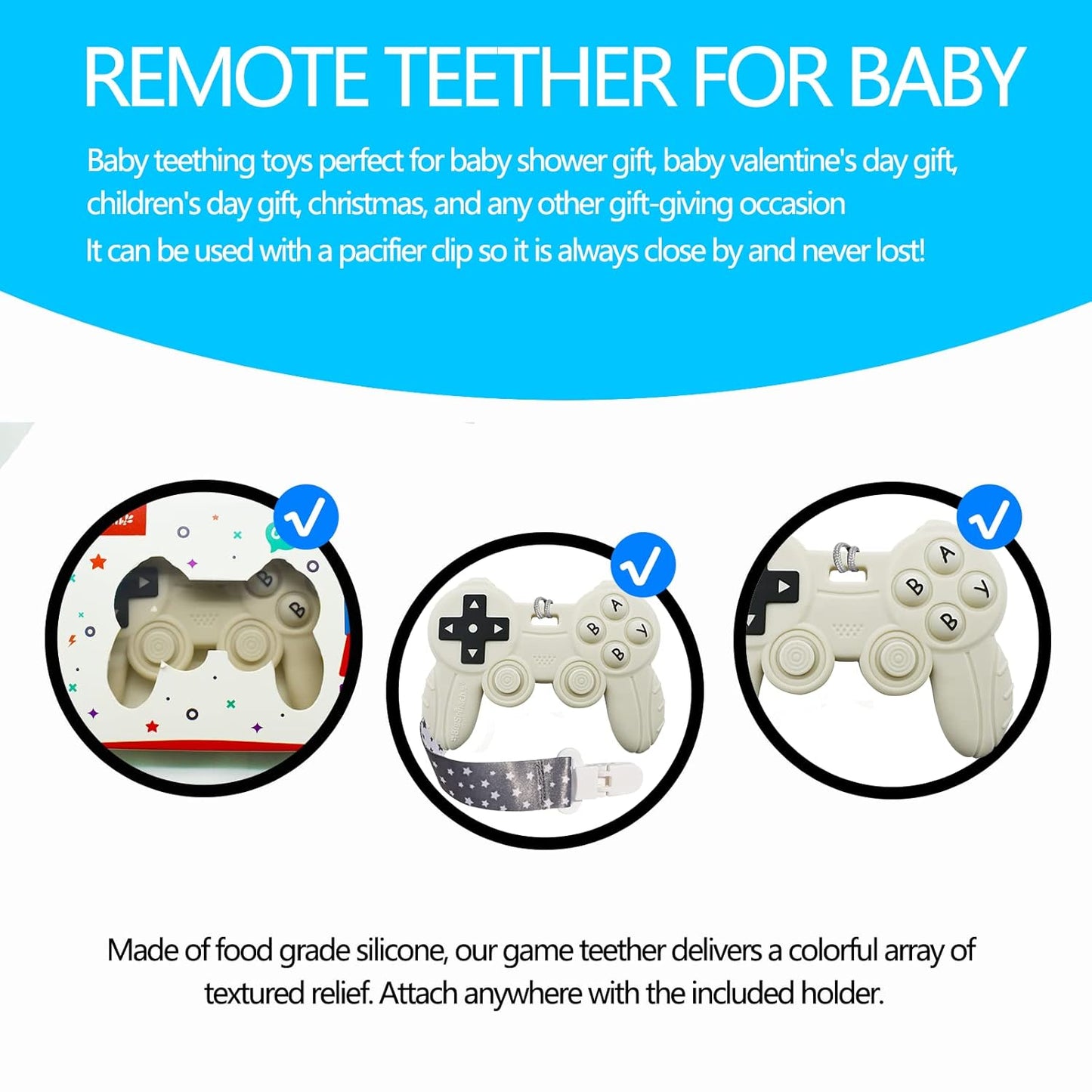 Cool Remote Game Control Teething Toy for Babies 0-6 6-12 Months,Game Controller Teether for Gamer Parents,Baby's First Valentines Day Gifts,Silicone Remote Chew Toys（White