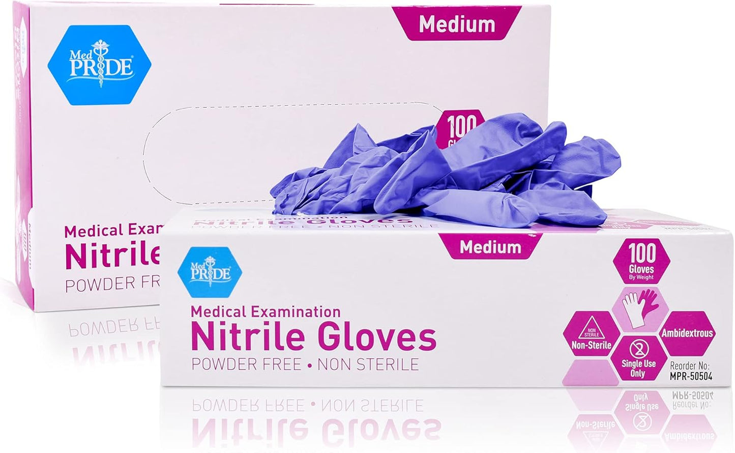 MedPride Powder-Free Nitrile Exam Gloves, Iris Blue, Medium, Box/100