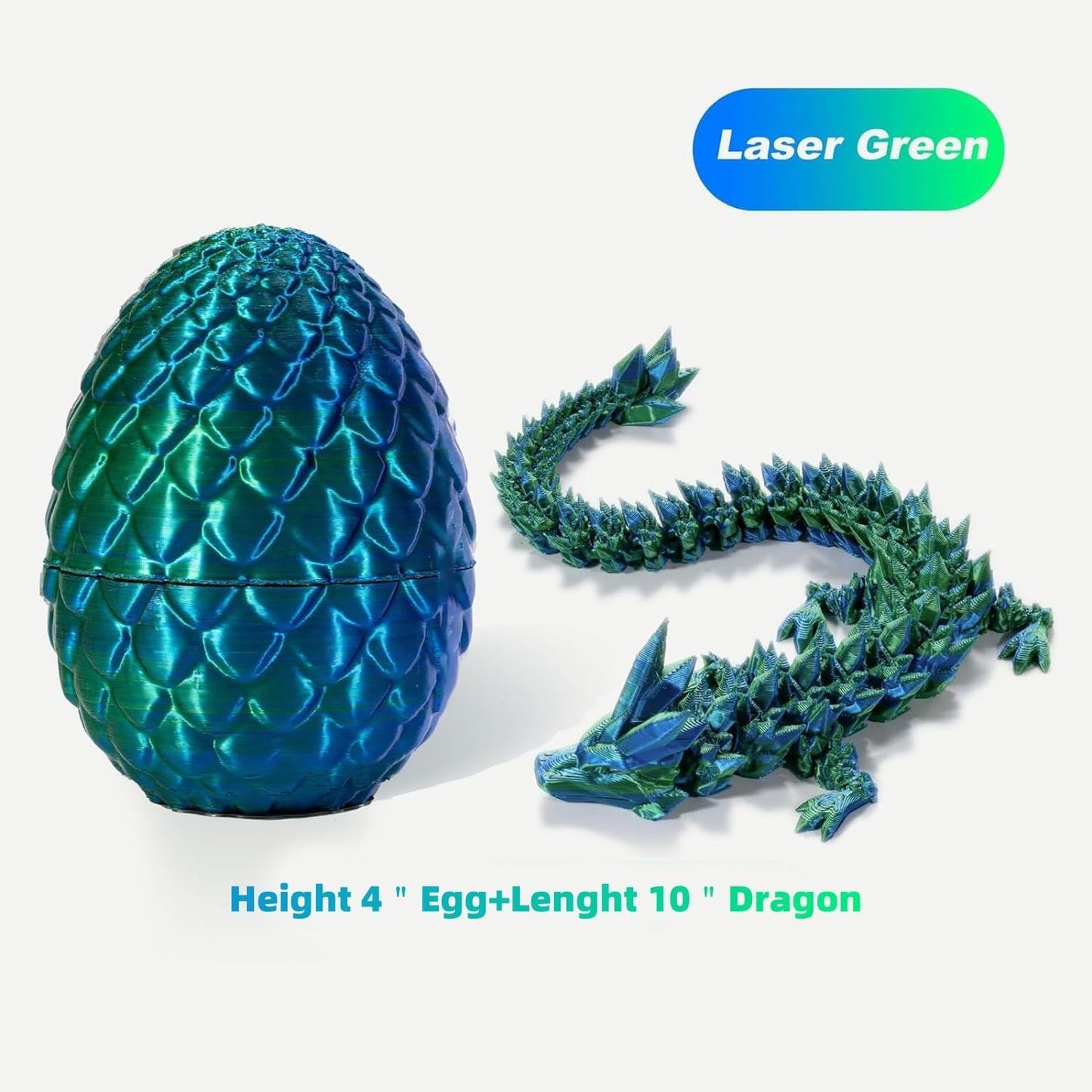 3D Printed Dragon in Egg, Dragon Eggs with Dragon Inside for Boys Kids Home Decor,Executive Articulated Crystal Dragon Fidget Desk Toys (Green)