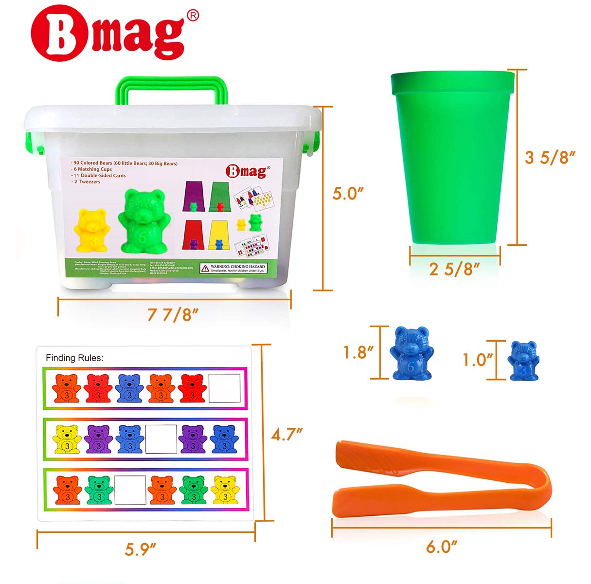 Bmag Counting Bears with Matching Sorting Cups, Preschool Math Learning Game with 24 Big Bears, 24 Little Bears, STEM Educational Learning Activities Gifts for Kids Age 3 4 5 Year Old