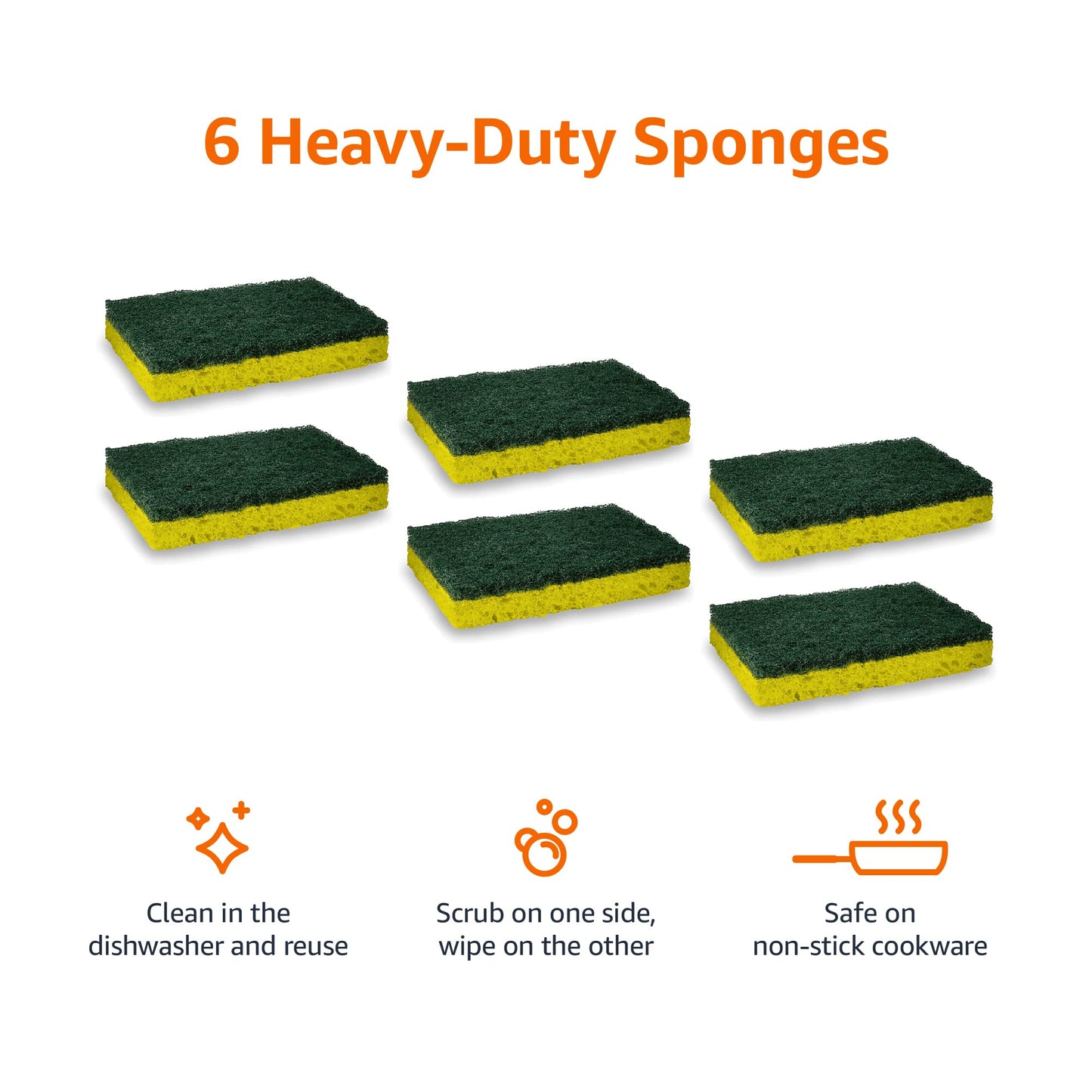 Amazon Basics Heavy Duty Sponges, 6 Count, Yellow/Green