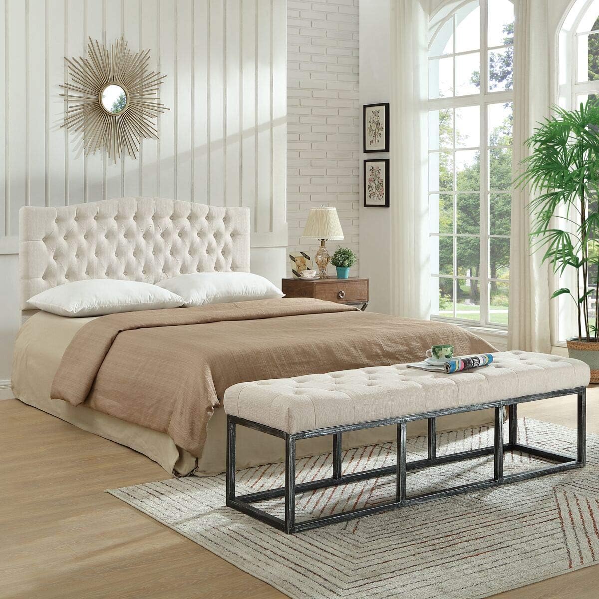 24KF Linen Upholstered Tufted Button Queen Headboard and Comfortable Fashional Padded Queen/Full Size headboard-Ivory