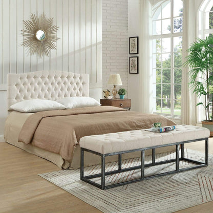 24KF Linen Upholstered Tufted Button Queen Headboard and Comfortable Fashional Padded Queen/Full Size headboard-Ivory