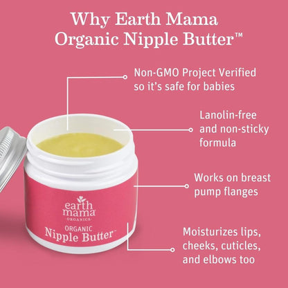 Organic Nipple Butter™ Breastfeeding Cream by Earth Mama | Postpartum Essentials Safe for Nursing, Non-GMO Project Verified, No Lanolin, 2-Fluid Ounce