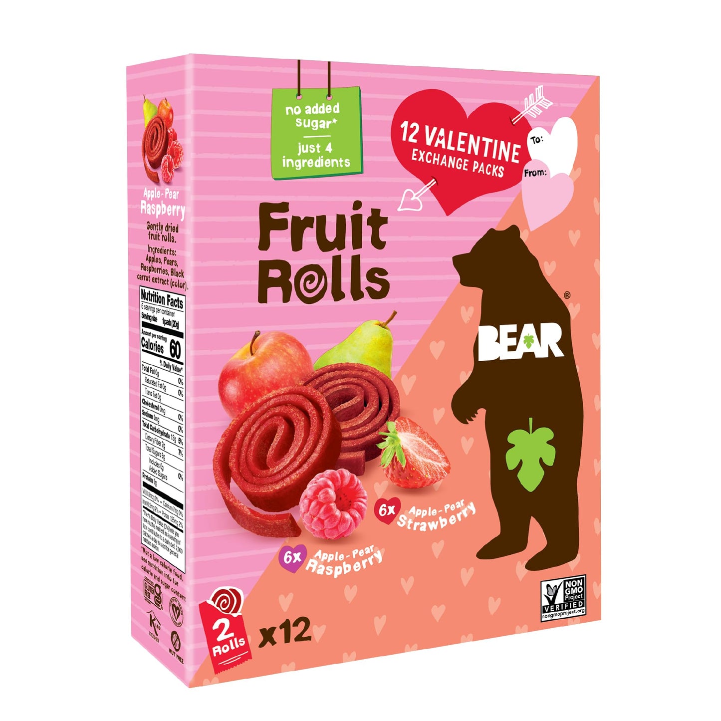 BEAR Real Fruit Snack Rolls - Gluten Free, Vegan, and Non-GMO - Strawberry – Healthy School And Lunch Snacks For Kids And Adults, 0.7 Ounce (Pack of 18)