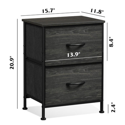 WLIVE Black Nightstand, Small Dresser for Bedroom with 2 Fabric Drawer, Bed Side Table with Drawers, End Table Bedside Furniture, Sturdy Steel Frame, Wood Top, Closet Organizer, College Dorm