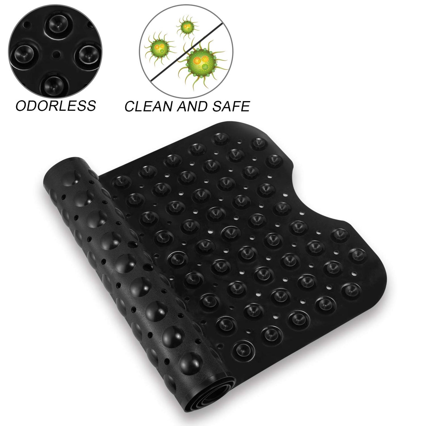 YINENN Bath Tub Shower Safety Mat 40 x 16 Inch Non-Slip and Extra Large, Bathtub Mat with Suction Cups, Machine Washable Bathroom Mats with Drain Holes, Clear