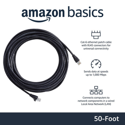 Amazon Basics RJ45 Cat-6 Ethernet Patch Cable, 1Gpbs Transfer Speed, Gold-Plated Connectors, 25 Foot (7.6 Meters), Black