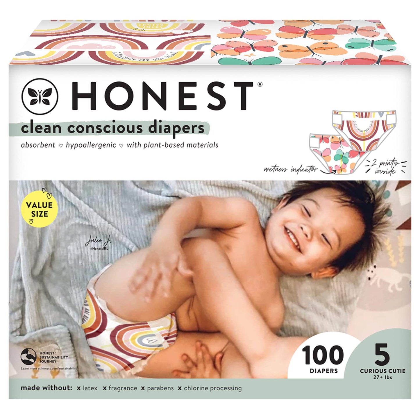 The Honest Company Clean Conscious Diapers | Plant-Based, Sustainable | Above It All + Pandas | Club Box, Size Newborn, 72 Count