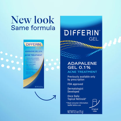 Differin Acne Treatment Gel, Retinoid Treatment for Face with 0.1% Adapalene, Gentle Skin Care for Acne Prone Sensitive Skin, 15g Tube (Packaging May Vary)